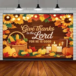 Give Thanks Harvest Backdrop Thanksgiving Religious Quote Background Cloth Autumn Faith Tapestry Wall Hanging Photography Background Polyester Fiber Home Party Event Seasonal Celebration Decor Studio Prop Wall Art