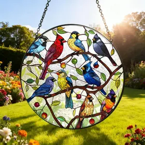 Colorful Birds Suncatcher Stained Glass Garden Suncatcher Window Hanging Bird Lover Gift Ornament Christmas Tree Decor