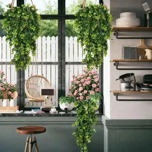 4 Piece Artificial Hanging Plant Set, UV Resistant Plastic Fake Eucalyptus Plants, Indoor Outdoor Wall Decor for Weddings Courtyards Porches Plastic Faux Flowers, Decorative Fake Greenery