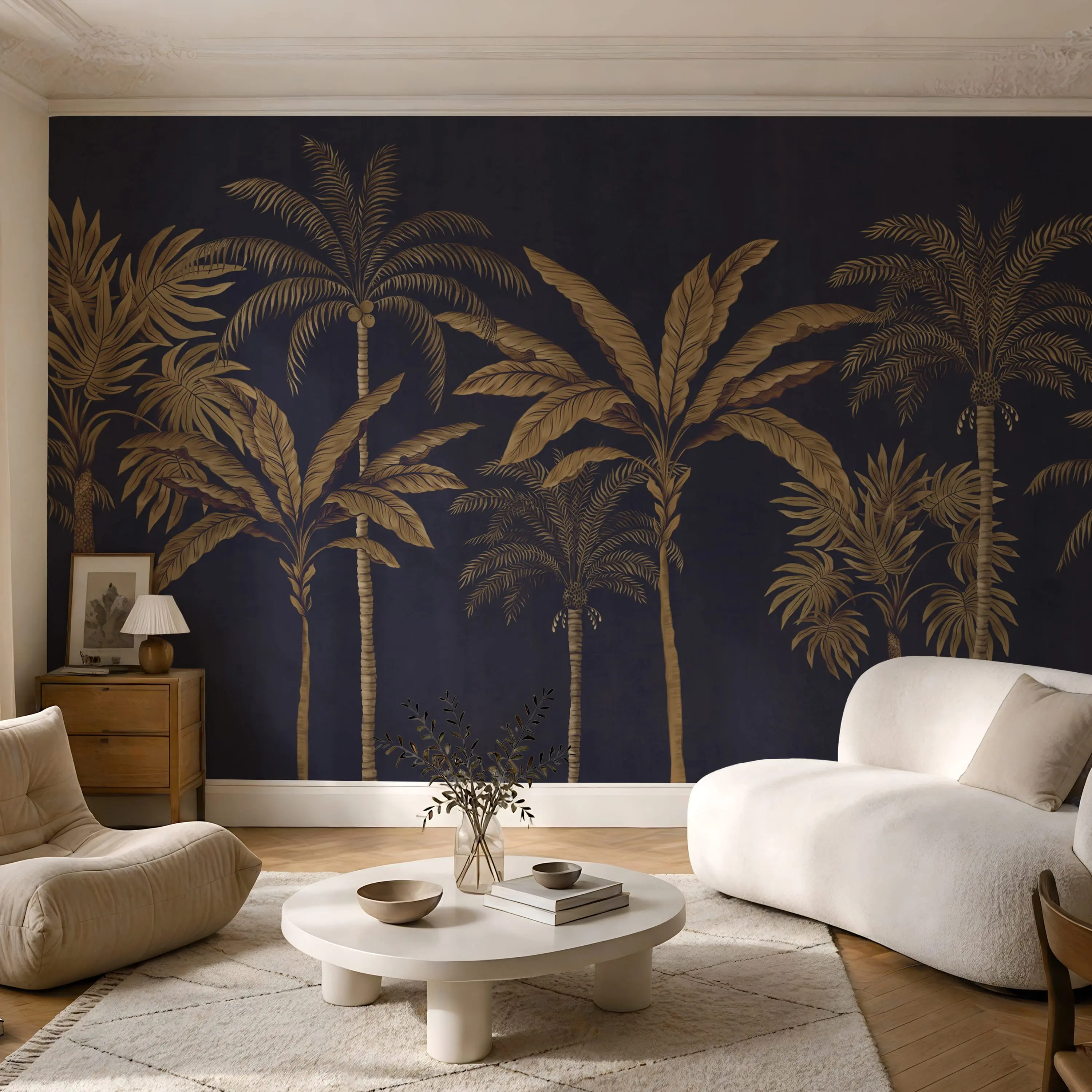 Navy & Gold Palm Tree Tropical Wallpaper Mural