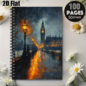 1 Spiral Coil Notebook 5.7x8.26 Inch, Durable Binding, Perfect for Night City Travel Journal, London Trip Notes, Daily Planner, Ideal Gift for Travel Enthusiasts on Christmas and New Year [2D] Flat