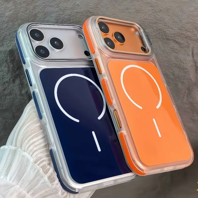 Transparent High-Quality Magnetic Phone Case with Anti-Slip Border, Bracket Support for iPhone 12-17 Pro Max Plus Air - Smartphone Protection Accessory