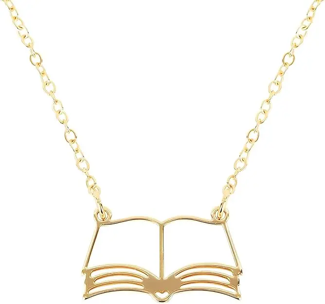 Hollow Book Pendant Necklace - Simple Book Club Gift, Book Shaped Charm Necklace, Bookish Style Jewelry Gifts for Book Lovers Readers and Teachers