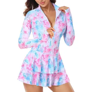 &UNIQUEBELLA 1 Piece Modest Swimsuits for Women - Long Sleeve Swimsuits UV UPF 50+ Swim Shirt,Beach vacation clothes for women