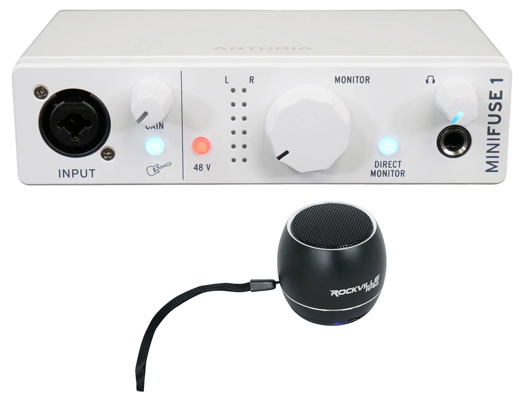 Minifuse 1 White Vintage Audio Stereo Speaker - Portable Wireless Bluetooth USB Recording Device with RPB2-Black Accessory