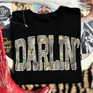 Retro Camo Western T-Shirt, Darlin Retro Camo Country Distressed Cowboy Quote, Camouflage Shirt, Western Concert Shirt, Southern Tee