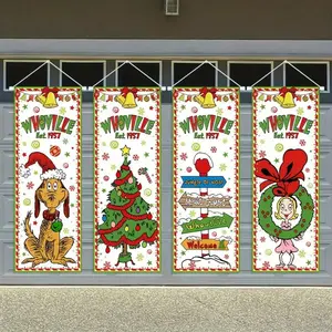 High-Quality Vinyl Christmas Posters Set, Festive Santa Dog, Tree, Signpost & Wreath Designs, Indoor Outdoor Holiday Decoration, Party Decor