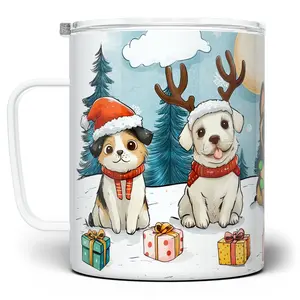 LOFTIPOP Festive Winter Christmas Dogs Mug, Cute Dog Lover Holiday Cup, Designed and Printed in the USA by Loftipop