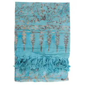 Turquoise Tan Print Sarong – Fringe Detail, Coastal Chic Vibes