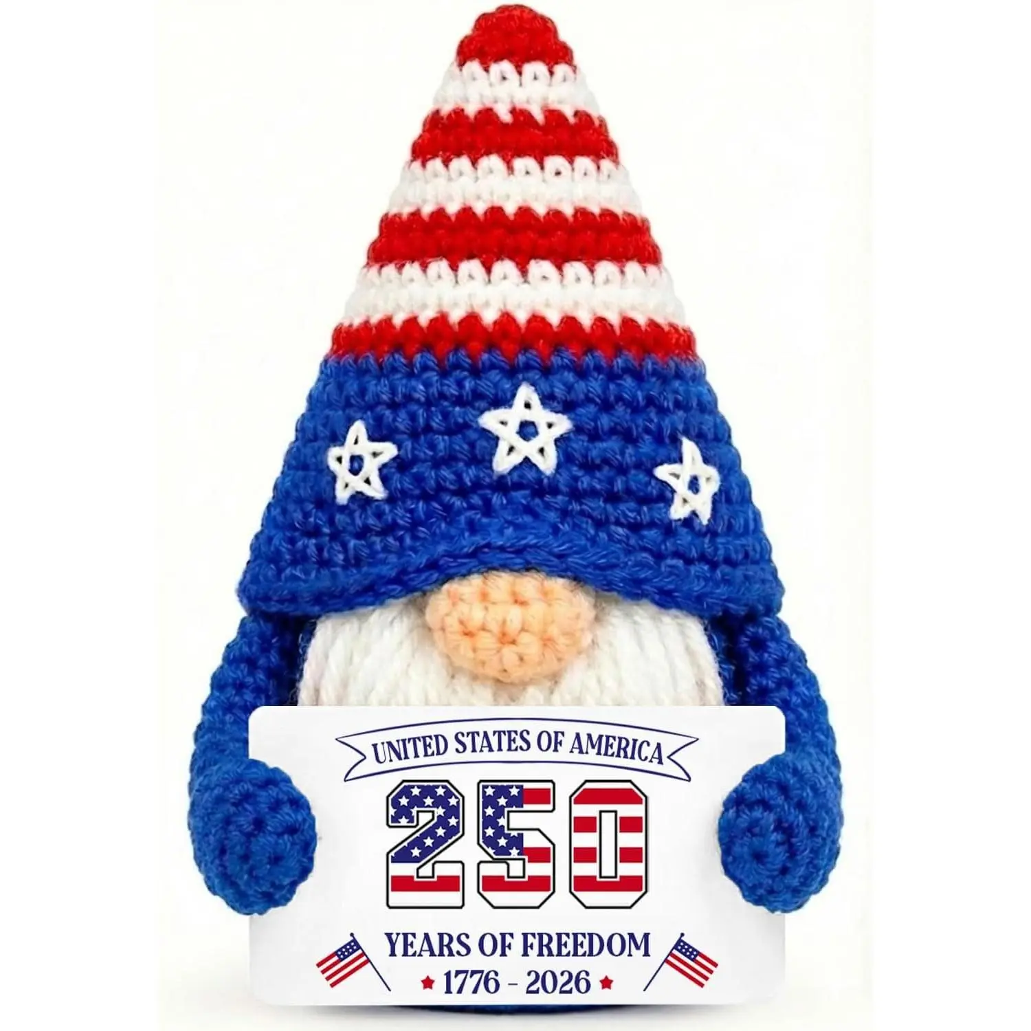 Patriotic Gnome Plush Handmade Crochet American Gnome Decor for Tiered Tray & Table 250th Anniversary 1776-2026 Keepsake Red White Blue Americana Decoration Veterans Gift