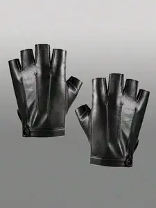 Punk Style PU Leather Gloves, Smooth Texture, Stylish Design, Plain Pattern, Perfect for Halloween Parties, Dance Performances, Streetwear