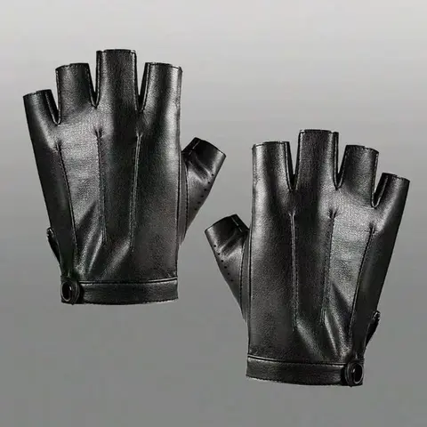 Punk Style PU Leather Gloves, Half Finger Gloves, Punk Aesthetic, Smooth Texture, Sleek Stylish Design, Plain Pattern, Perfect for Halloween Parties, Dance Performances, Streetwear, Includes Gloves