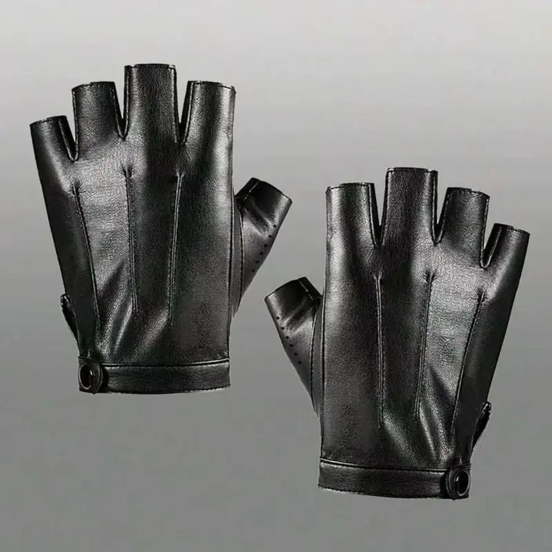 Punk Style PU Leather Gloves, Half Finger Gloves, Punk Aesthetic, Smooth Texture, Sleek Stylish Design, Plain Pattern, Perfect for Halloween Parties, Dance Performances, Streetwear, Includes Gloves
