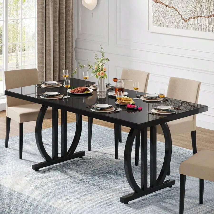 63" W x 31.5" D x 29.5" H Contemporary Industrial Rectangular Dining Table Set - 4-6 People, Heavy Duty Metal Legs, Durable MDF Top, Indoor Home Kitchen Furniture, Assembly Required with Hardware Kits, 24-Hour Customer Service, Ideal for Gathe,Office Desk