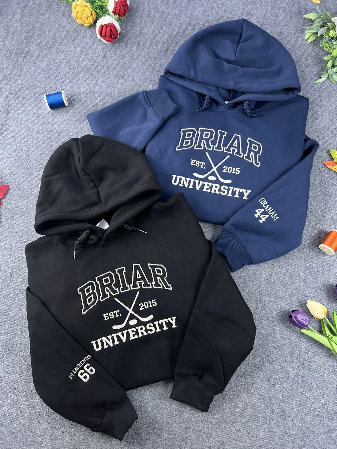 Custom Briar University Hockey Embroidered Shirt, Di Laurentis 66 and Graham 44 Off Campus Series Hockey Romance Sweatshirt, Bookish Shirt