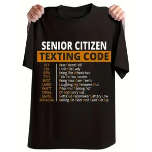 Senior Citizen Humorous Men's T-Shirt - Cotton, Classic Fit, Breathable, Short Sleeve, Round Neck, Funny Novelty Print, Made in USA Streetwear Shortsleeve graphic tees men gifts technoblade merch oversized tshirt Casual Black
