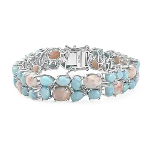 D'Joy Pink Natrolite and Multi Gemstone 42.40 ctw Dolphin Dance Bracelet in Rhodium Over Sterling Silver 7.25 In Christmas Gifts