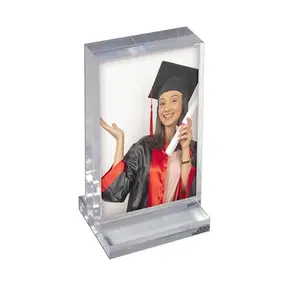 Azar Displays The Imperial Collection: Acrylic Block Frame on Acrylic Base, Vertical 5.5"W X 8.5"H, Clear