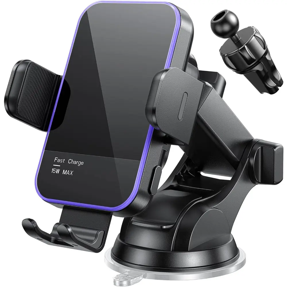 Wireless Car Charger,【7 Colored RGB Backlit】 15W Auto Clamping Phone Holders for Your car For iPhone 16,15,14 Mini Pro Max, Samsung Galaxy S25 Ultra,S24,S23+, etc, Fathers Day for Gifts, High Speed Charger, Car Accessories