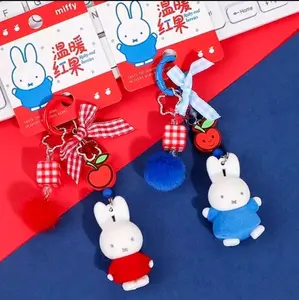 Kawaii Miffyi Rabbit Sweet Dream Red Fruit Series Keychain | Bunny Doll Pendant Matching Couple Bag Charm Cute Strawberry Cherry Theme Keyring For Girls Women Backpack Decoration Aesthetic Anime Figure Key Chain Birthday Gift Style Collectible