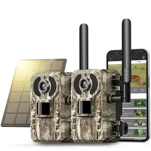 Twin Pack Cellular Trail Cameras - Best Hunting Accessories, No WiFi Needed, Night Vision, Dual-Sim LTE, IP65 Water-Resistant Game Camera with Solar Panel, 48MP Photos, 1080p Videos + Sound for Wildlife Deer Scouting Hunting or Property Security, Camo