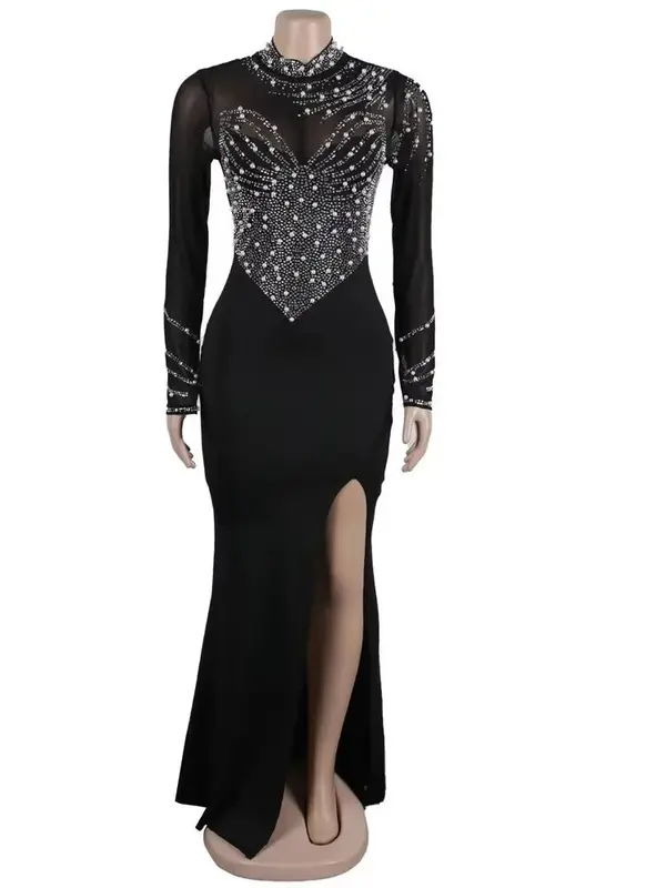 knee length dresses for ladies The Morenzo Patchwork Pointelle Knit Maxi Dress main image 1
