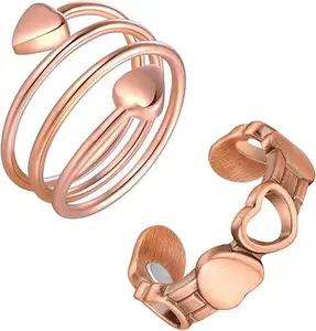 2PCS Copper Rings for Women,99.99% Pure Copper Magnetic Thumb Ring with Magnet,Lymphatic Jewelry Gifts for Womens