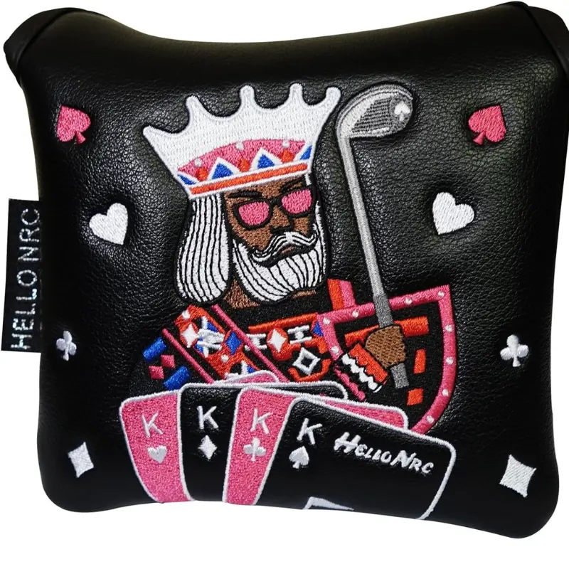 Golf Club Poker King Square Mallet Putter Headcover, Magnetic Closure, Heel Shaft Design, & Options，PU Leather Headcover，Best Halloween and Christmas Gifts for Golf Lovers, Golf Accessories, Golf Gear