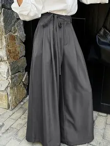 Women's Straight-Leg Fitted Suit Pants, Spring & Fall New Design, Unique Casual Wide Leg Long Pants, Pure Color Fashionable Trousers