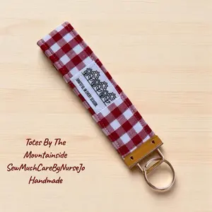 Totes By The Mountainside Classic Red Gingham Wrist Key Fob Handmade by SewMuchCareByNurseJo