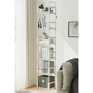 6 Tiers Tall Narrow Bookshelf Book Shelf Skinny White Bookcase Thin Slim Book Rack Storage Organizer Easy Assemble, Sturdy