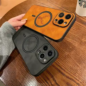 OREKROY Elk Deer Design PU Leather Phone Case For iPhone 17 16 15 14 13 12 Pro Max Shockproof Magnetic Bumper Case Compatible with Mag Safe Wireless Charging Anti-Scratch Camera Protection