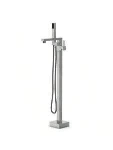 Freestanding Brass Bathtub Faucet - Floor-Mount Tub Filler with Single Handle, Swivel Mixer Spout and Handheld Shower