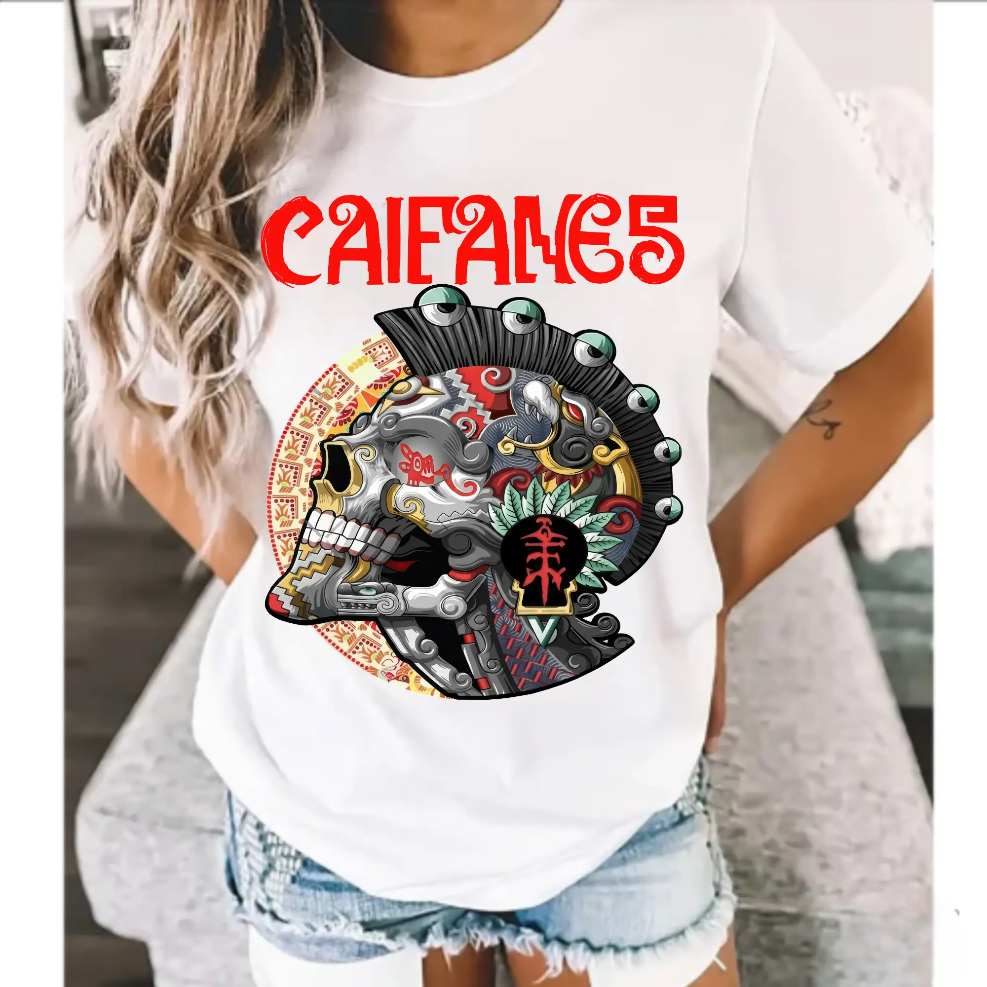 Women's CAIFANES Band Short-Sleeve Cotton T-Shirt - Soft, Simple Graphic Print Latin Rock Casual Street Wear Top for Vintage Rock Fans