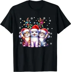 Christmas Cat Santa Reindeer Cat Lover Christmas Cats T-Shirt
