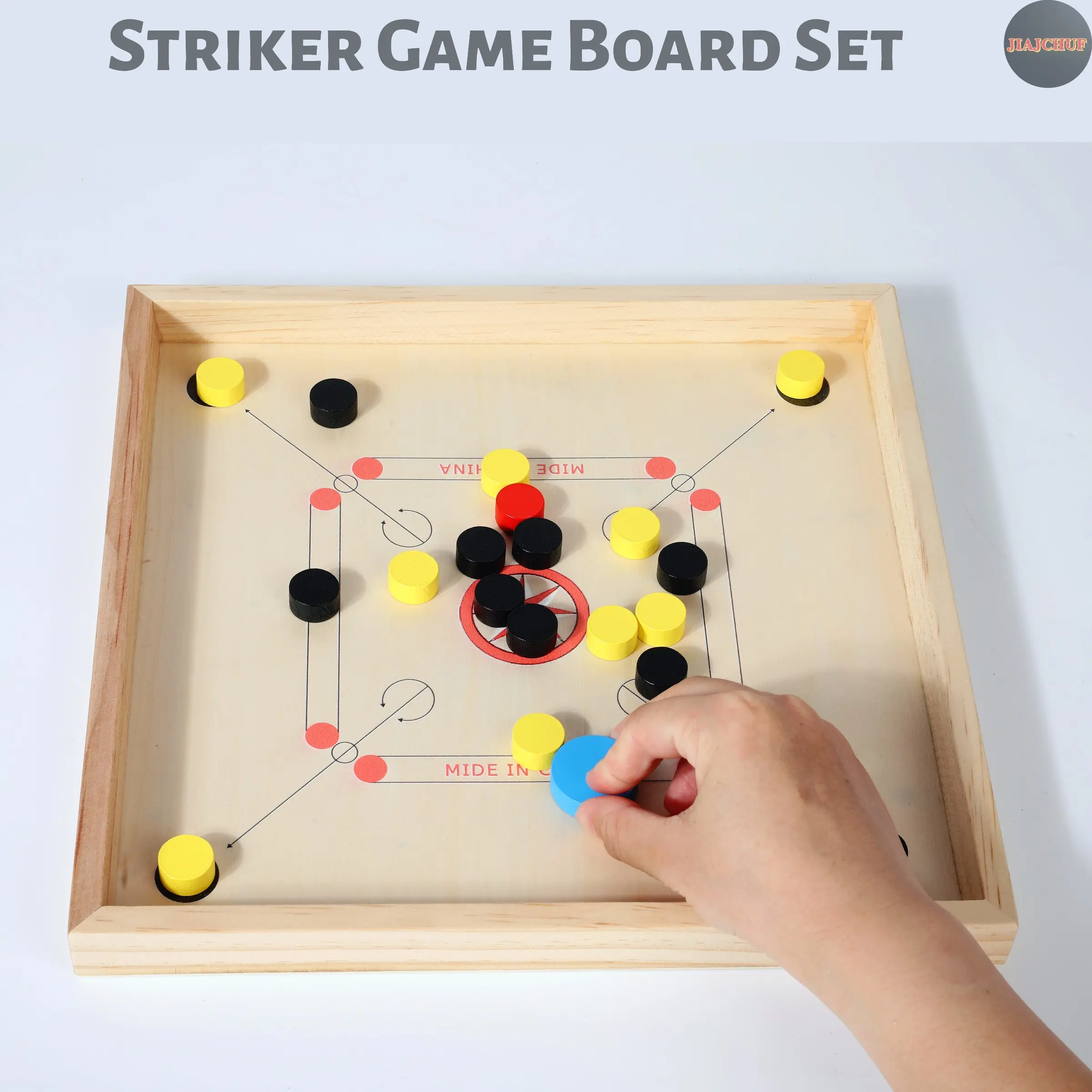 JIAJCHUF Universal 30x30 Carrom Board Game， Fun Wooden Strategy Game, Classic Indoor Entertainment, Family Board Game