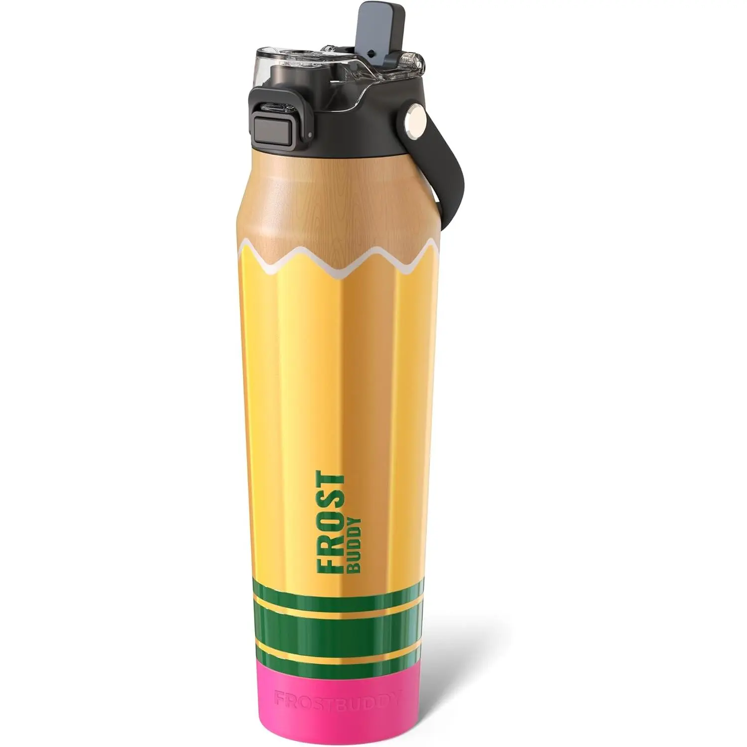 Frost Buddy 32oz Insulated Water Bottle (Pencil) - Straw & Chug Lid - Leak-Proof | Sip-or-chug dual lid | Ice-cold for 24+ hours | Cup-holder friendly | Durable & easy to clean