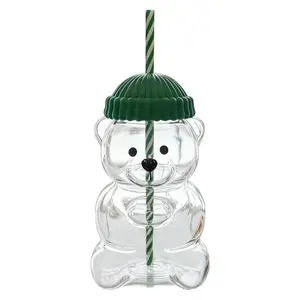 Cute Bear Suction Cup Straw Cup with Lid, Glass Bear Cup, Coffee Beer Wine Cocktail Drinkware, Friend Gift, Fun Beverage Container, Tumbler