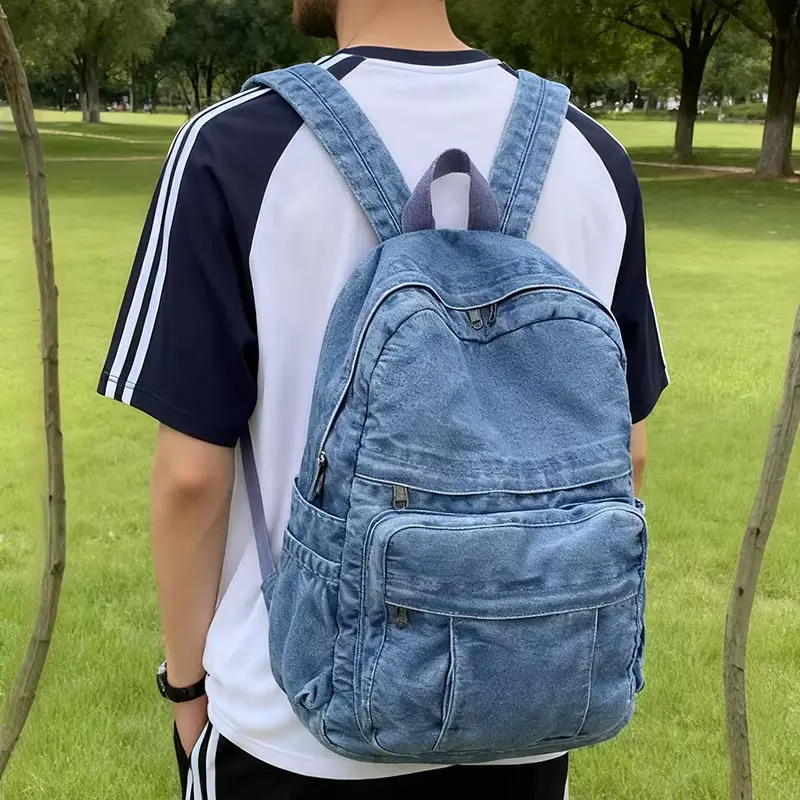 Denim Vintage Backpack Women Shoulder Bag  Large Capacity Jeans School Bag Female Daily Backpack Simple Laptop Backpack
