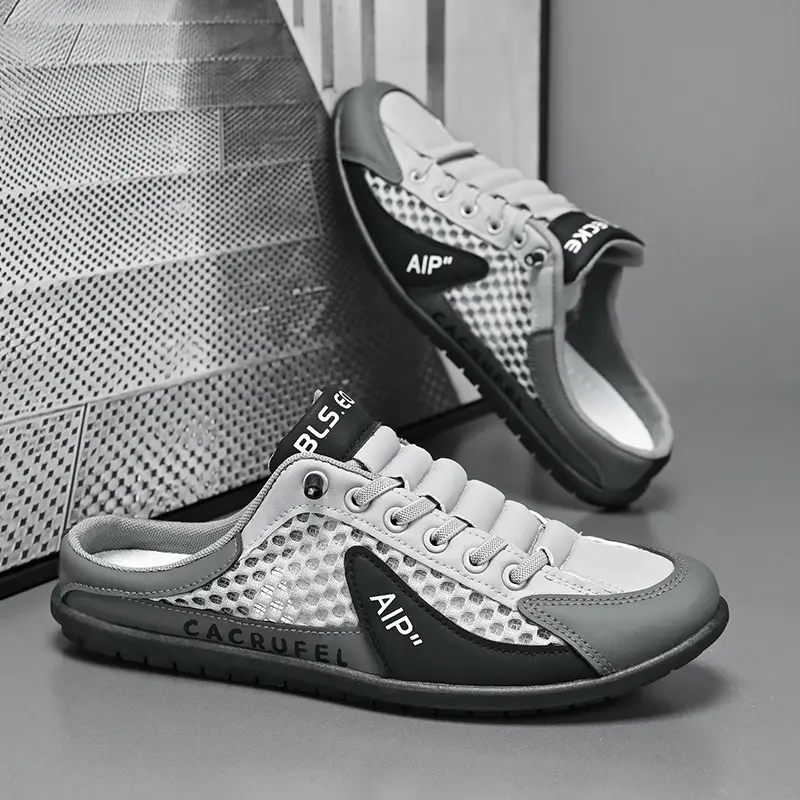 Men's Breathable Athletic Mesh Sneakers - Grey, Elastic, Snug Fit, Durable Soft PVC Sole, Non-Slip Lightweight, Steady Traction Athletic Walking Shoes for Gym, Daily Wear, Athletic Walking Sneaker, Outdoor Sport