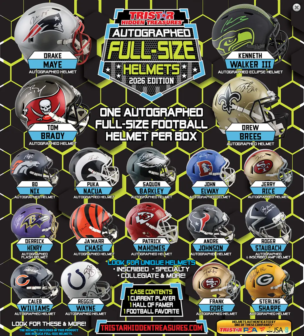 TRISTAR Hidden Treasures Autographed Full Size Football Helmets 2026 Edition - Ripped and Shipped