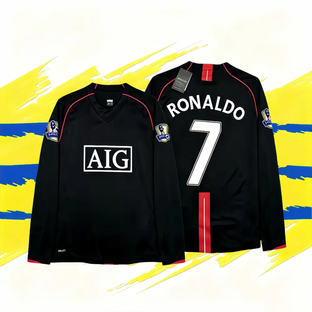 C7 Ronaldo 07 08 Manchester Away Retro Black Long/Short Sleeve Vintage Fan Edition Jersey C7 Ronaldo 07 08 Manchester Away Retro Black Long/Short Sleeve Vintage Fan Edition Jersey