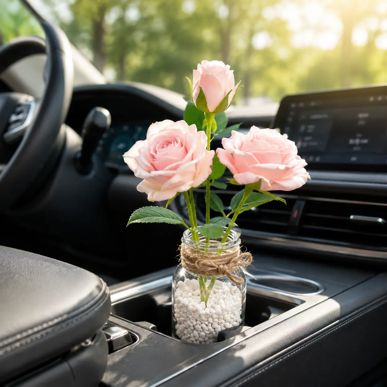 Mini Flower Vase Car Dashboard Decor, Artificial Rose Car Interior Accessory, Cute Aesthetic Decoration for Women