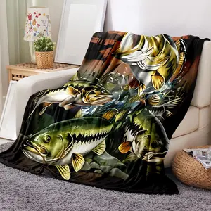 Fish Pattern Flannel Blanket - Animal Artwork Breathe Blanket, Soft Lightweight Warm, Ideal for Home & Travel, Perfect Gift for Family, Animal Artwork Blankets, Breathe Blankets
