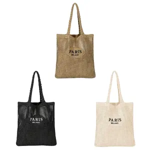 Paris Letter Open Top Shoulder Bag Breathable Beach Travel Hand Washable Fabric Casual Shopping Fashion Bag for Women