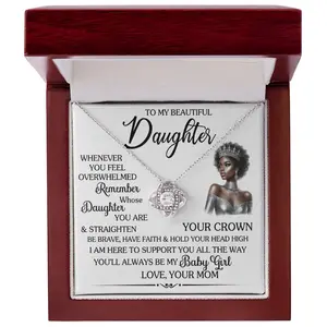 To My Daughter Encouragement Necklace, African American Jewelry Gift for Black Daughter, Inspirational Message Card Pendant for Birthday, Graduation, Christmas