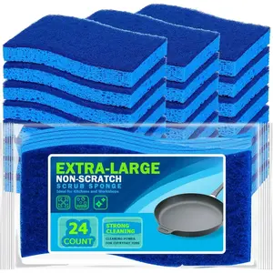 Non-Scratch Scrub Sponge 24Count, Kitchen Sponges for Dishes, Cleans Fast Safe for Non-Stick Cookware, Powerful Cleaning for Kitchen and House