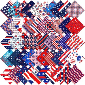 100 Pcs 8 x 8 Inches Cotton Patriotic Quilting Squares Red Blue White Fat Bundle Memorial Day Patchwork for 250th 4th of July DIY Sewing Craft