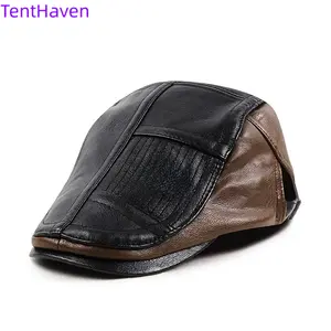 2026 New Spring and Autumn Winter Hats for Men, Casual Leather Duck Tongue Hats, Color blocked and Contrasting, Middle aged and Elderly, Moving Forward
