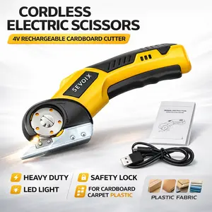 SEEVOLX  Rechargeable Cordless Electric Scissors with LED Light & Safety Lock for Fabric, Cardboard & Plastic